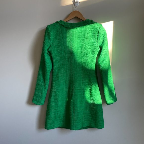 ZARA  Small Kelly Green Tweed Dress with Crystal Buttons - Picture 5 of 9